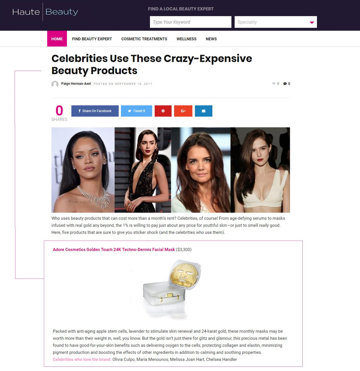 HauteLook Features Golden Touch 24K TechnoDermis Facial Mask Adore Cosmetics